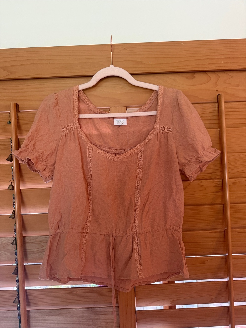 Abound Rust Pink Short Sleeve Lace Trim Peplum Top